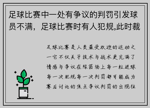 足球比赛中一处有争议的判罚引发球员不满，足球比赛时有人犯规,此时裁判员